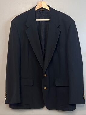 VTG John Weitz Men’s Black Blazer Gold Buttons Old Money Classic Preppy Size 44R